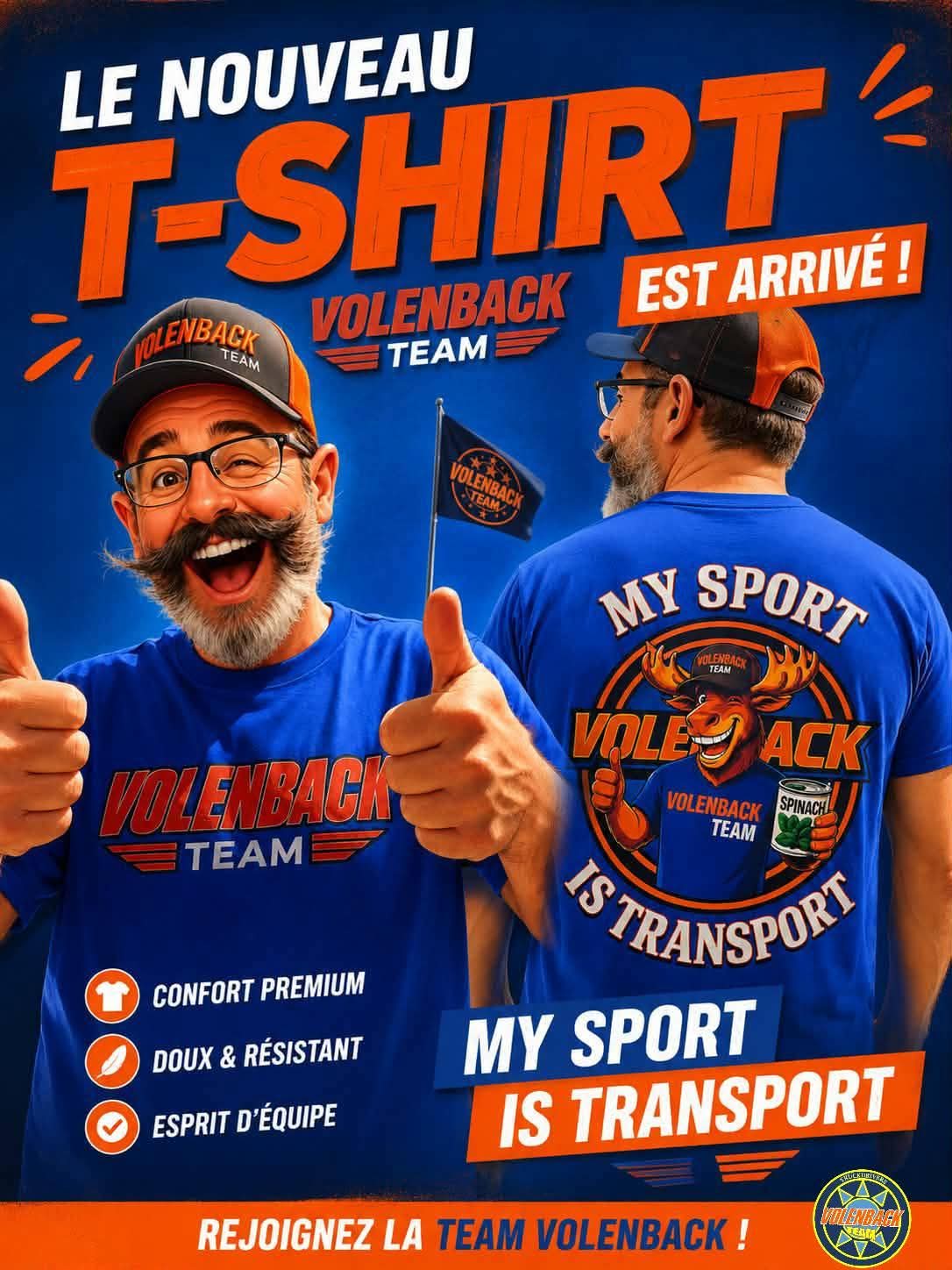 😊 !!! NOUVEAU !!! 😊 T-SHIRT VOLENBACK TEAM Homme taille M