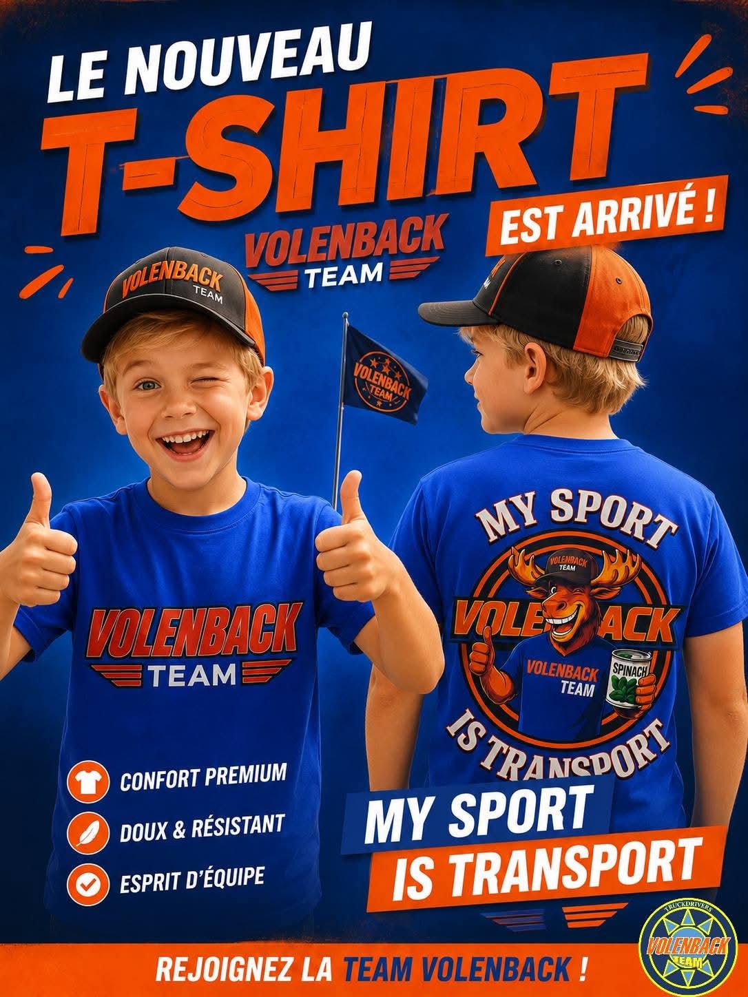 😊 !!! NOUVEAU !!! 😊 T-SHIRT VOLENBACK TEAM Enfant taille 3/4 ans